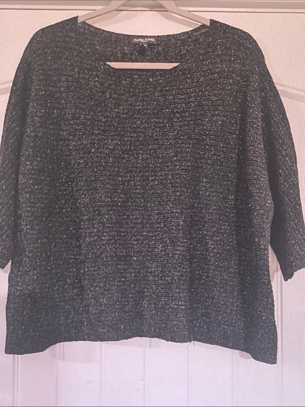 Eileen Fisher Black Metallic-Thread Crewneck Sweater
